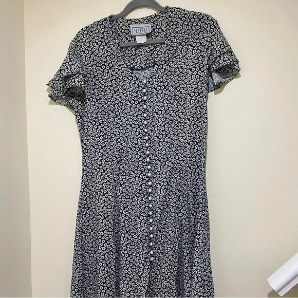 Women’s Vintage Green White Floral D.B.Y brand Dress + Pearl buttons corset S:9 - Picture 4 of 15